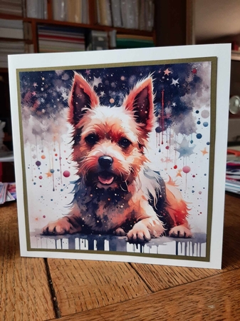 Splatter Art: Trouble Terrier 7x7 Card Kit. Matching Box, Gift Bauble,Tag by Ann Davies