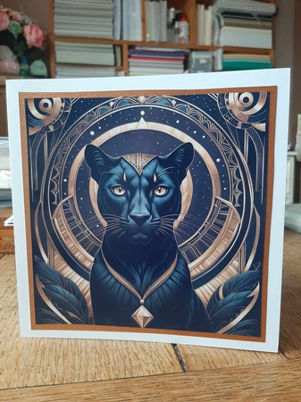 Art Deco Black Panther 7x7 Card Kit. Matching Box, Gift Bauble,Tag by Ann Davies