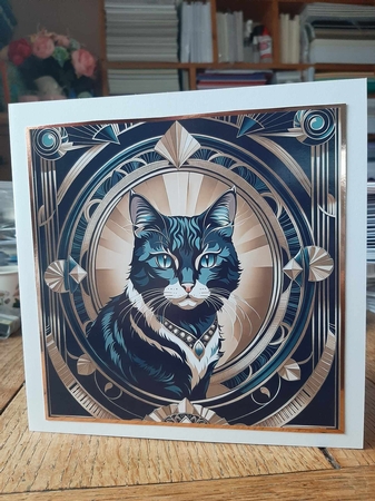 Art Deco Black & White Cat 7x7 Card Kit. Matching Box, Gift Bauble,Tag by Ann Davies