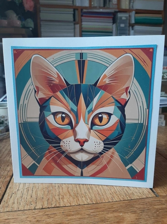 Art Deco Puzzle Cat 7x7 Card Kit. Matching Box, Gift Bauble,Tag by Ann Davies
