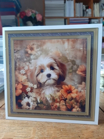 Floral puppy card front 2 by Ann Davies