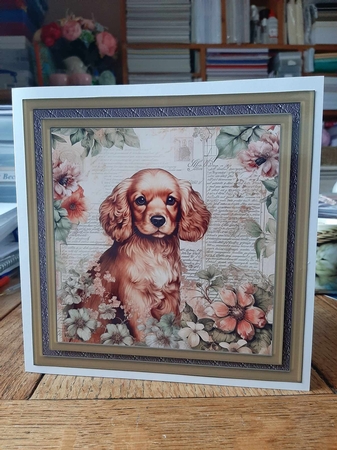 Floral puppy card front 3 by Ann Davies