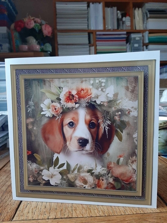 Floral puppy card front 4 by Ann Davies