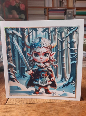 Chibi Style Cute Viking Elf  7x7 Card Kit. Matching Box, Gift Bauble,Tags by Ann Davies