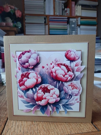 Pretty Cream 7x7 Frame With Pink Peonies (One) by Ann Davies