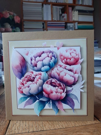 Pretty Cream 7x7 Frame With Pink Peonies (Two) by Ann Davies