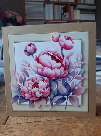 Pretty Cream 7x7 Frame With Pink Peonies (Three) by Ann Davies