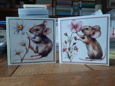 Mouse with Flowers Card Toppers by Ann Davies