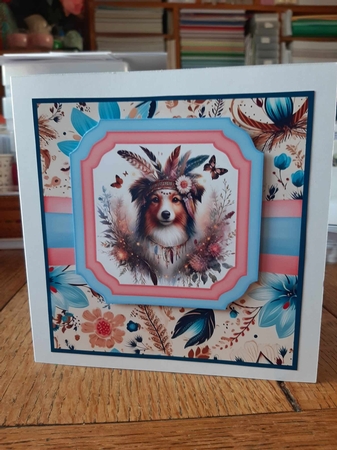 Boho dog card front 2 by Ann Davies