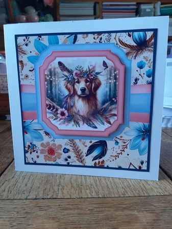 Boho dog card front 2 by Ann Davies
