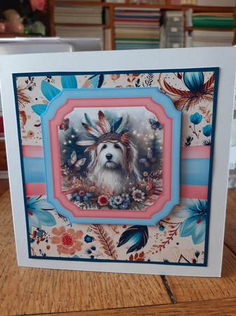 Boho dog card front 3 by Ann Davies