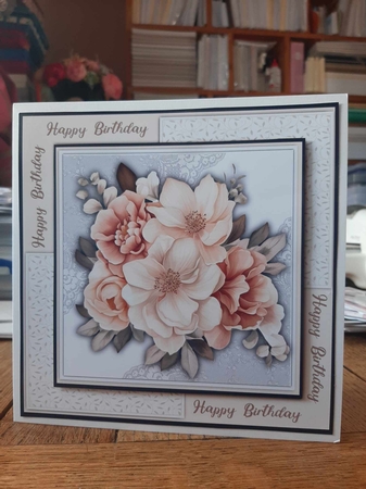 8x8 Quick Card Sepia Blossom  on Lace  by Ann Davies