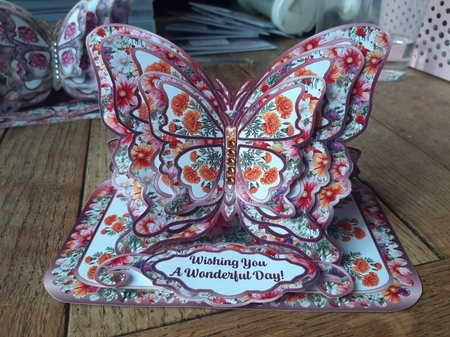 October - Marigold, Cosmos & Tourmaline Butterfly Easel Card by Ann Davies