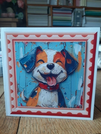 Bright paint effect dog card front 2 by Ann Davies