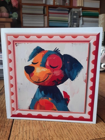 Bright paint effect dog card front 3 by Ann Davies