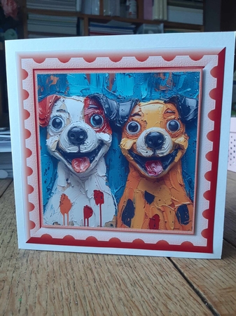 Bright paint effect dog card front 10 by Ann Davies