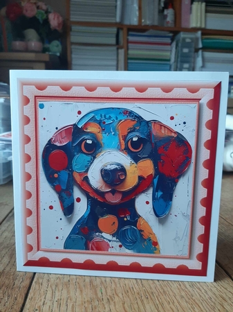 Bright paint effect dog card front 14 by Ann Davies
