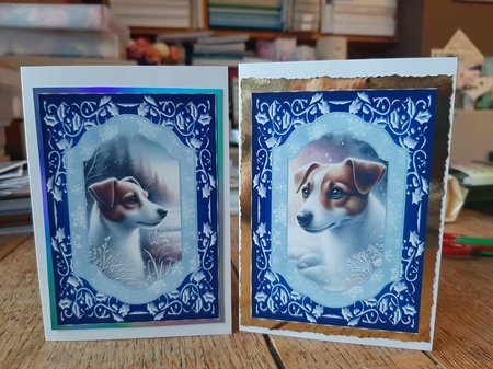 2 Blue winter Jack Russel card fronts 1 by Ann Davies