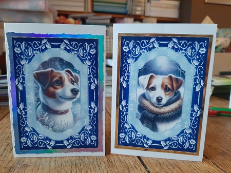 2 Blue winter Jack Russel card fronts 2 by Ann Davies
