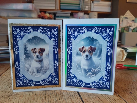 2 Blue winter Jack Russel card fronts 3 by Ann Davies