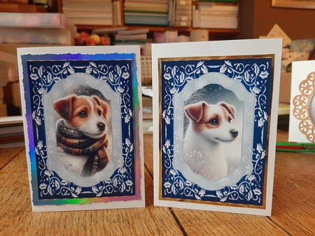 2 Blue winter Jack Russel card fronts 4 by Ann Davies