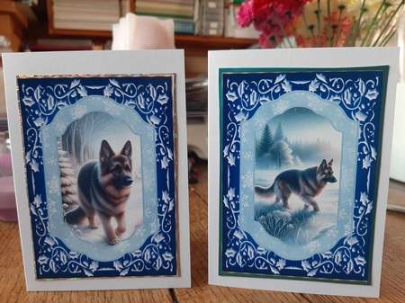 2 Blue winter GSD card fronts 5 by Ann Davies