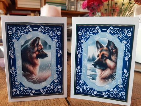 2 Blue winter GSD card fronts 6 by Ann Davies