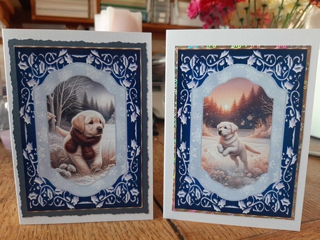 2 Blue winter Labrador card fronts 5 by Ann Davies