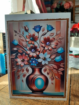 Copper Vase of Flowers A4 by Ann Davies
