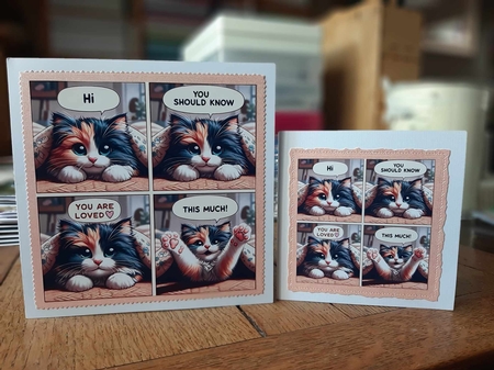 You Are Loved This Much Cute Cat Card 7x7 Card Kit. Matching Box, Gift Bauble, Tags by Ann Davies