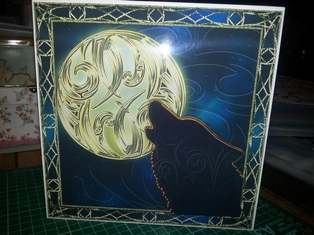 In Love With The Moon Tribal Moon and Wolf Square Topper by Ann Davies