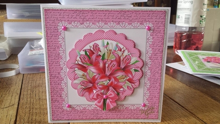 Beautiful Pink Flower Bouquet 6X6 Card Topper by Ann Davies