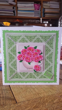 6 X 6 Teacup with flowers topper by Ann Davies