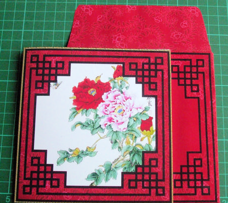 Oriental Red Peony Square Styled Envelope by Catherine Nelson