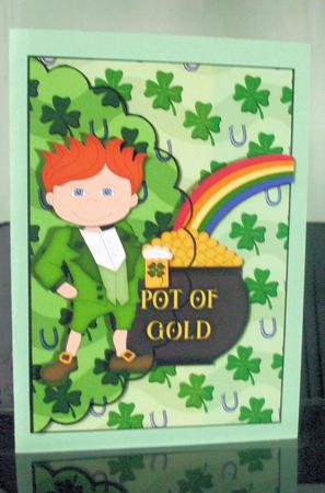 Boy St Patricks Pot of Gold Scallop Envelope Card by Catherine Nelson
