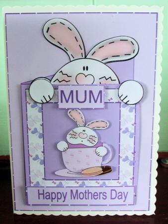 Bunny in a Teacup Mothers Day Card Purple by Catherine Nelson