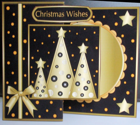 Button Christmas Trees Fold Back Black by Catherine Nelson