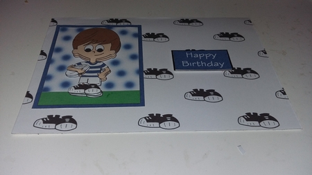 Rugby Boy (blue & White Stripes) - Decoupage by Janet Barker