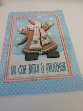 We Can Build a Snowman Decoupage Card Front - Brown by Janet Barker