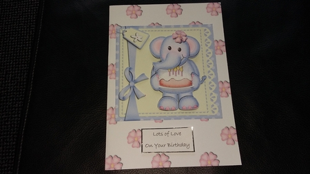 Lola Elephant's Birthday Cake Quick Card N 3D Decoupage by Janet Barker