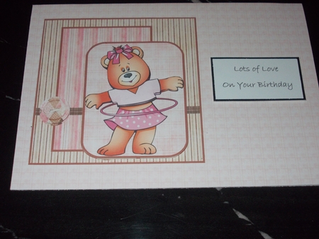 Hula Hoop Bear Card with a Topper and Decoupage by Janet Barker