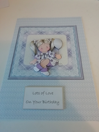 Chloe with a Balloon 7x7 Card and Decoupage by Janet Barker