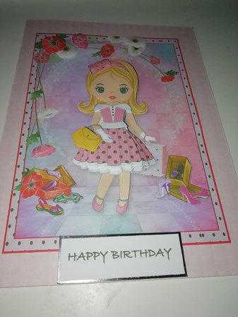 Retro Fashionista! Pretty in Pink Shopping Trip A5 Card Front & Decoupage by Janet Barker