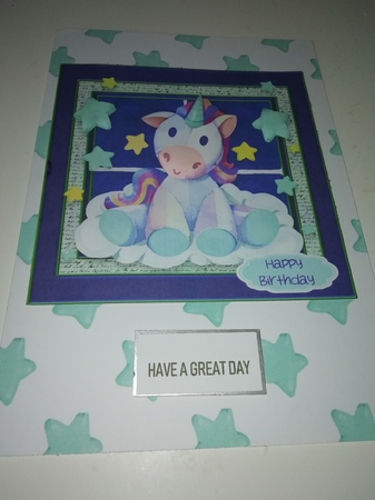 Baby Unicorn Birthday Card Topper  by Janet Barker