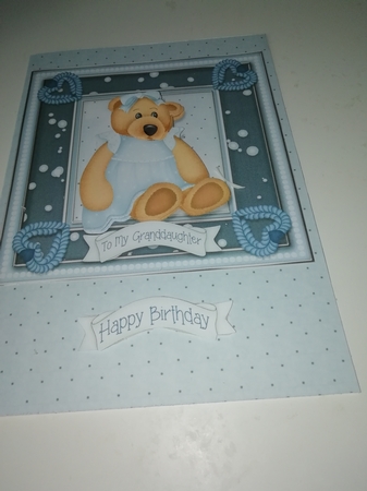 Cute Blue Lady Bear Card Topper by Janet Barker