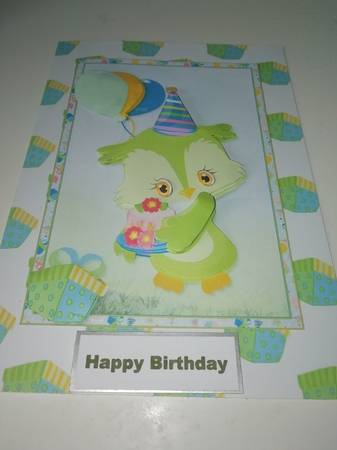 Birthday Cake Owl A5 Topper & Decoupage by Janet Barker