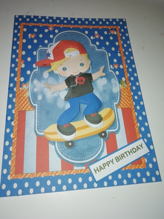 Skateboarding Boy Blonde Hair A5 Card Front & Decoupage by Janet Barker
