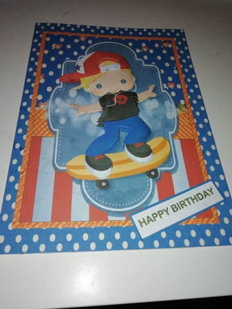 Skateboarding Boy Blonde Hair A5 Card Front & Decoupage by Janet Barker