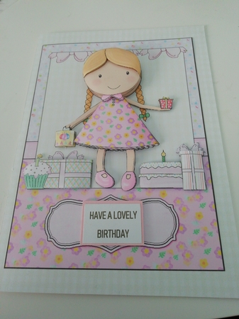 Cutie Pie Birthday Girl A5 Card Front & Decoupage by Janet Barker