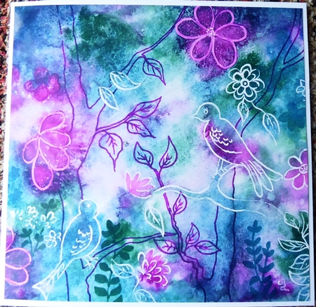 Bird and Flower watercolour background 4 by Irene Woods